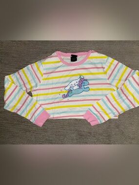 Brand-New Sanrio Dumbgood Cinnamoroll Long Sleeve Pastel Striped Crop Top